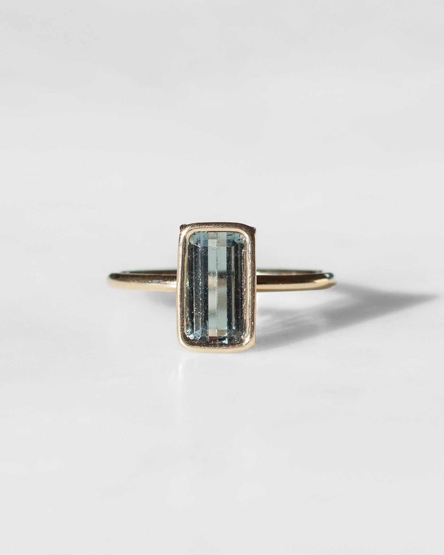 Blue Grey Tourmaline and Diamond Floating Rings in 14K