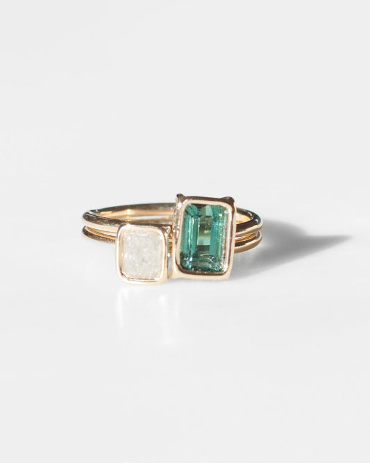 Floating 14K Green Tourmaline and Diamond Rings