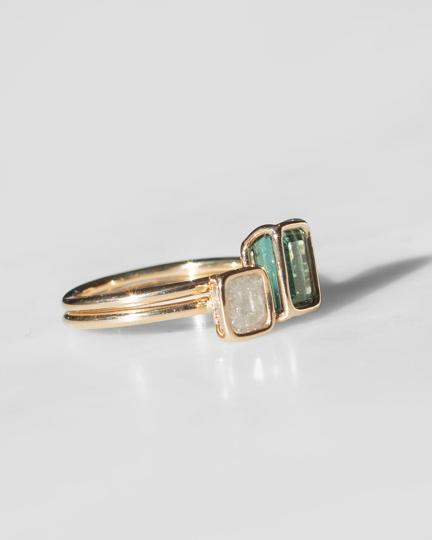 Floating 14K Green Tourmaline and Diamond Rings