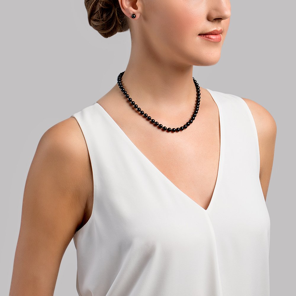 Black Akoya Pearl Necklace 6.0 to 6.5mm AAA Quality