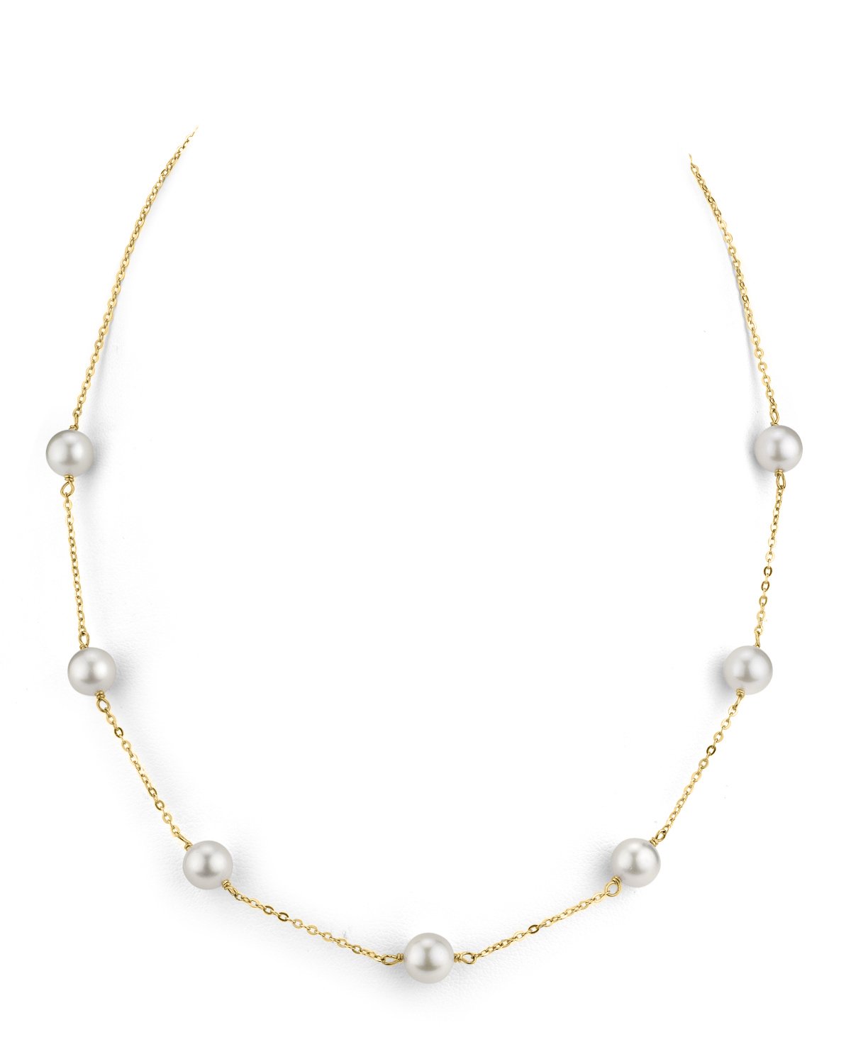 White Japanese Akoya Pearl Necklace in Tin Cup Design