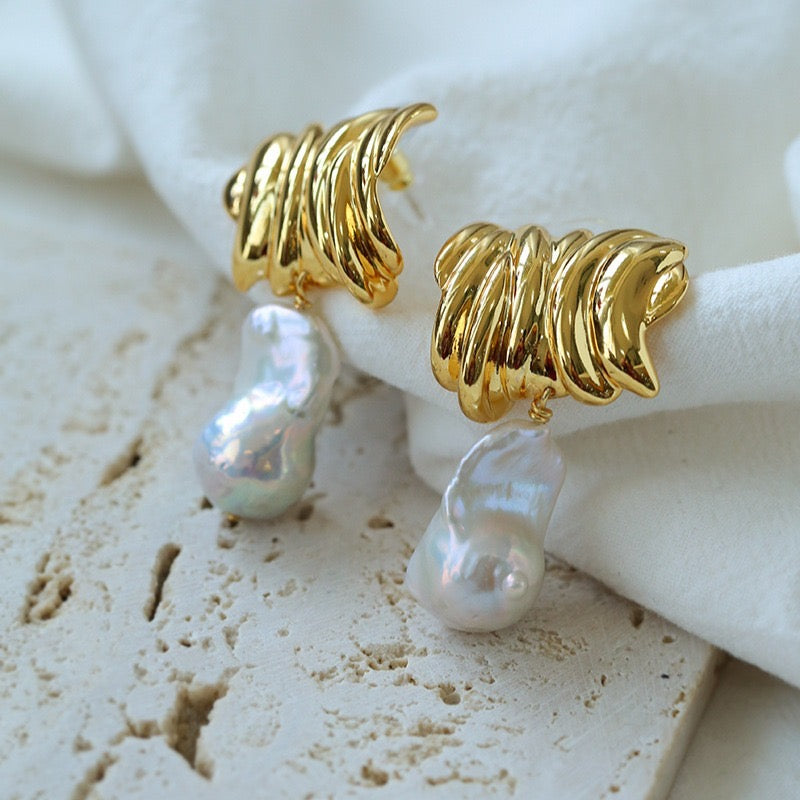 Irregular Striped Baroque Pearl Earrings