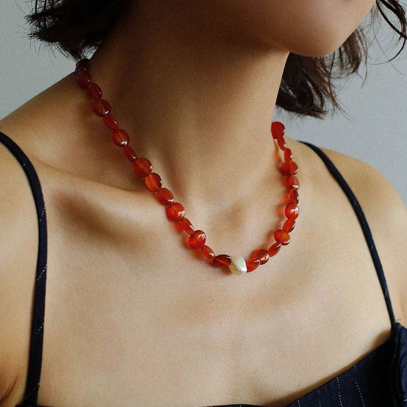 Red Onyx Baroque Style Necklace and Bracelet Set