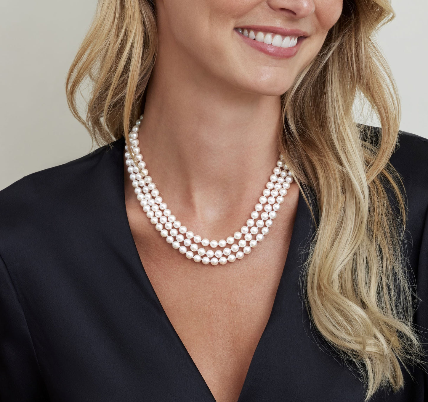 Triple Strand White Akoya Pearl Necklace Design