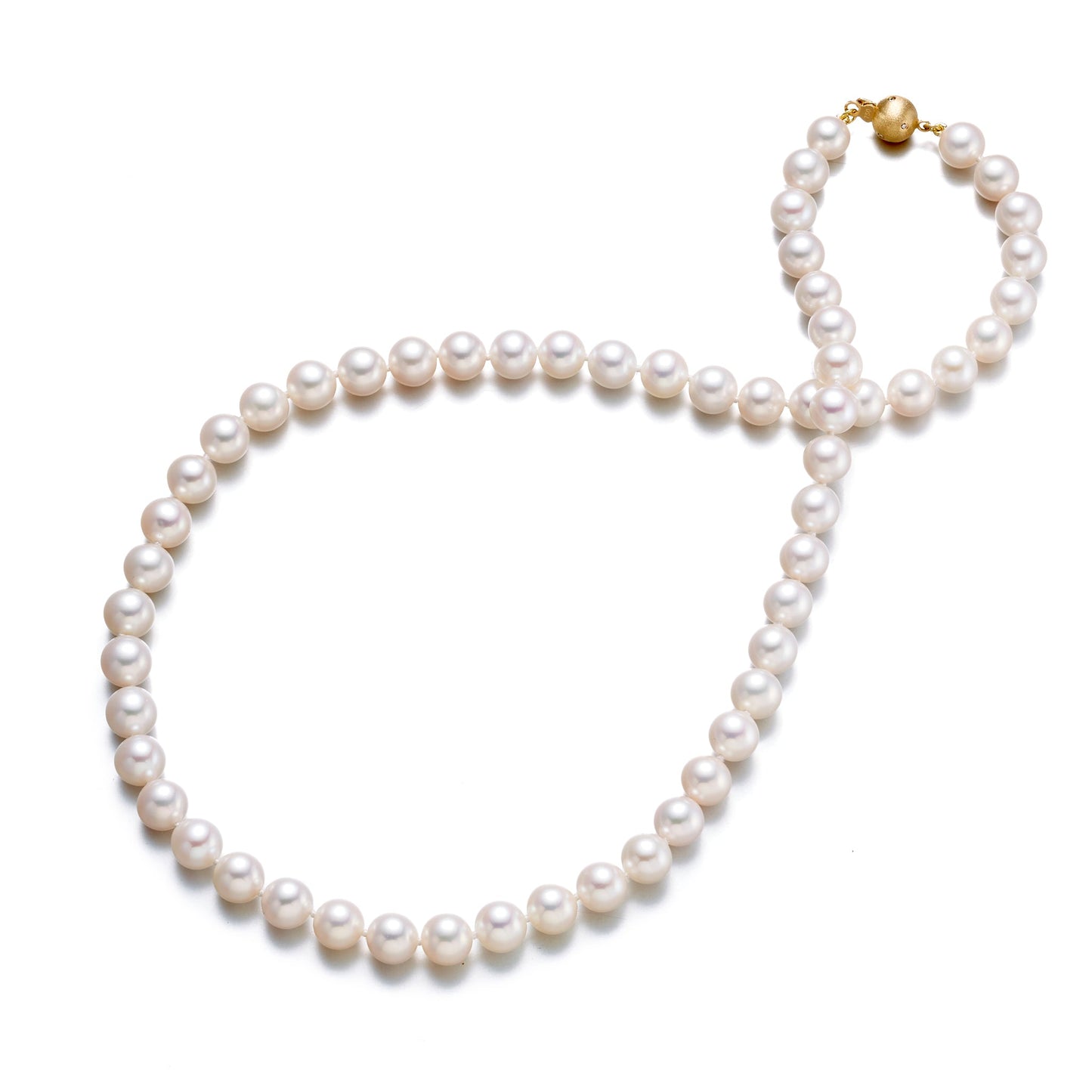 White Pearl Necklace with Gold Accents 7mm