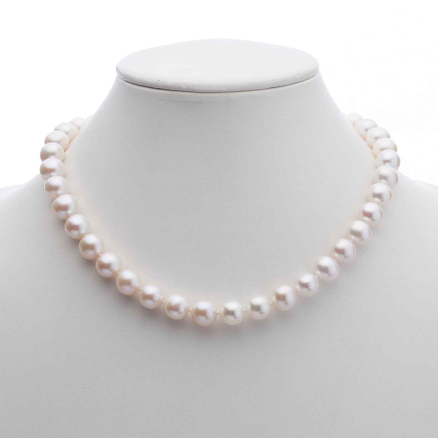 White Pearl Necklace with Gold Accents 7mm