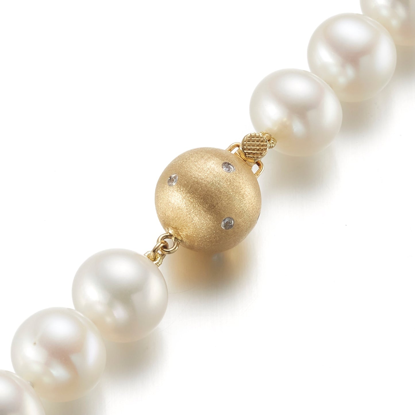 White Pearl Necklace with Gold Accents 7mm