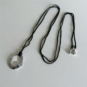 Long Leather Cord Circle Pendant Necklace