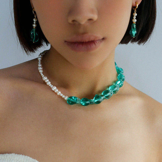 Baroque Pearls Resin Necklace and Earrings Set