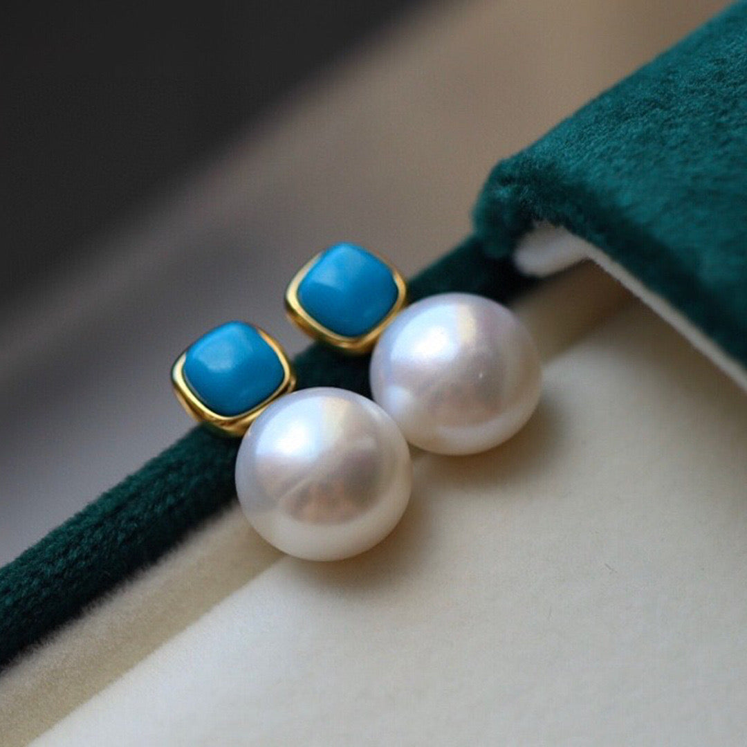 Turquoise and Pearl Stud Earrings for Elegant Style