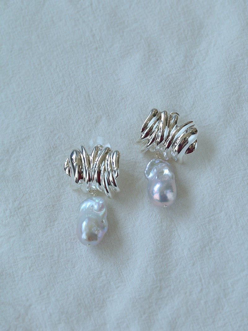 Unique Irregular Striped Baroque Pearl Earrings