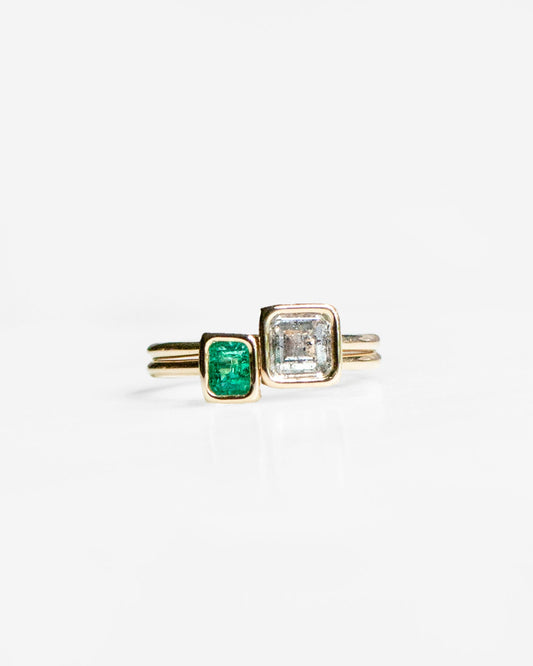 14K Diamond and Emerald Toi et Moi Rings