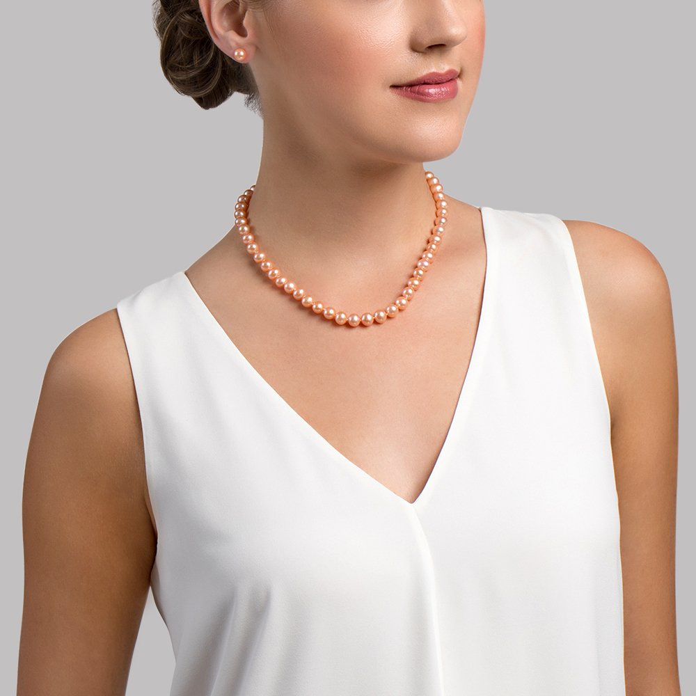 Peach Freshwater Pearl Necklace in 7.0-7.5mm Size