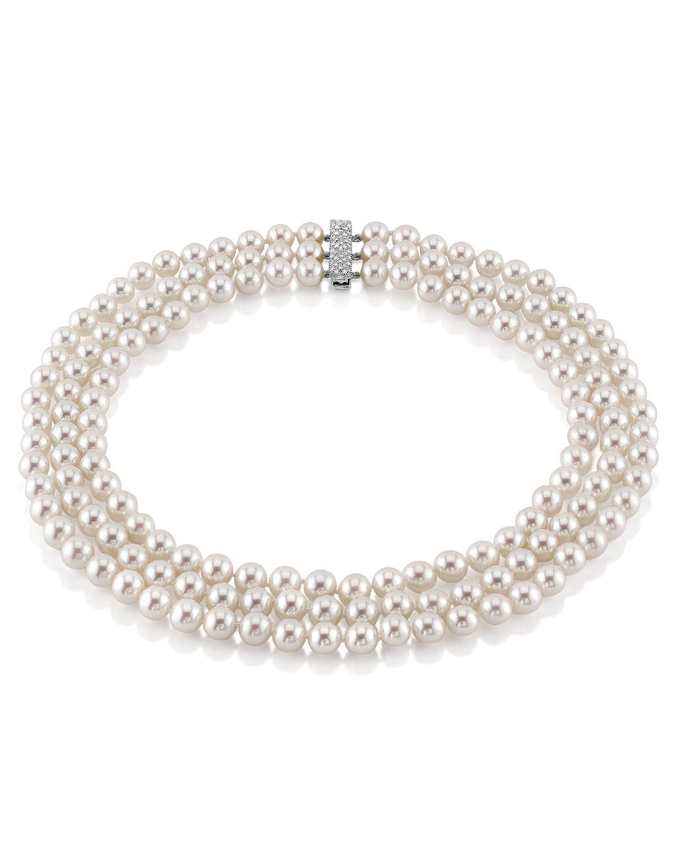 Triple Strand White Akoya Pearl Necklace