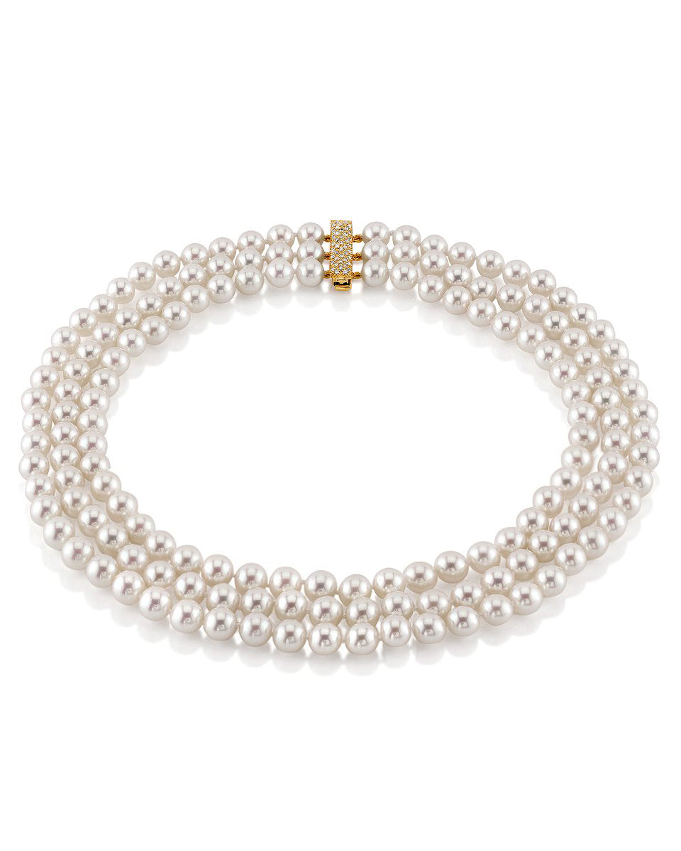 Triple Strand White Akoya Pearl Necklace