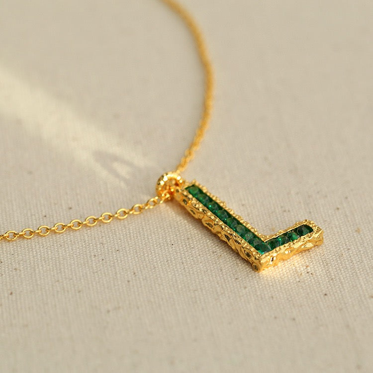 Green Letter Zirconia Necklace for Individual Purchase