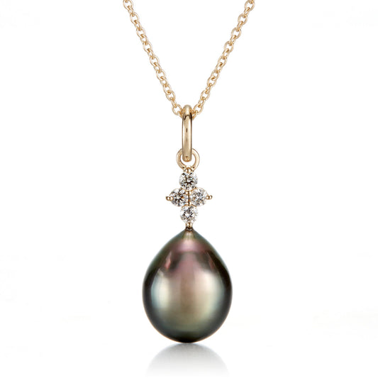 Gray Pearl and Diamond Pendant Necklace