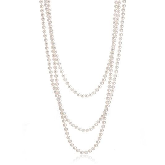 White Akoya Pearl Rope Necklace 4mm