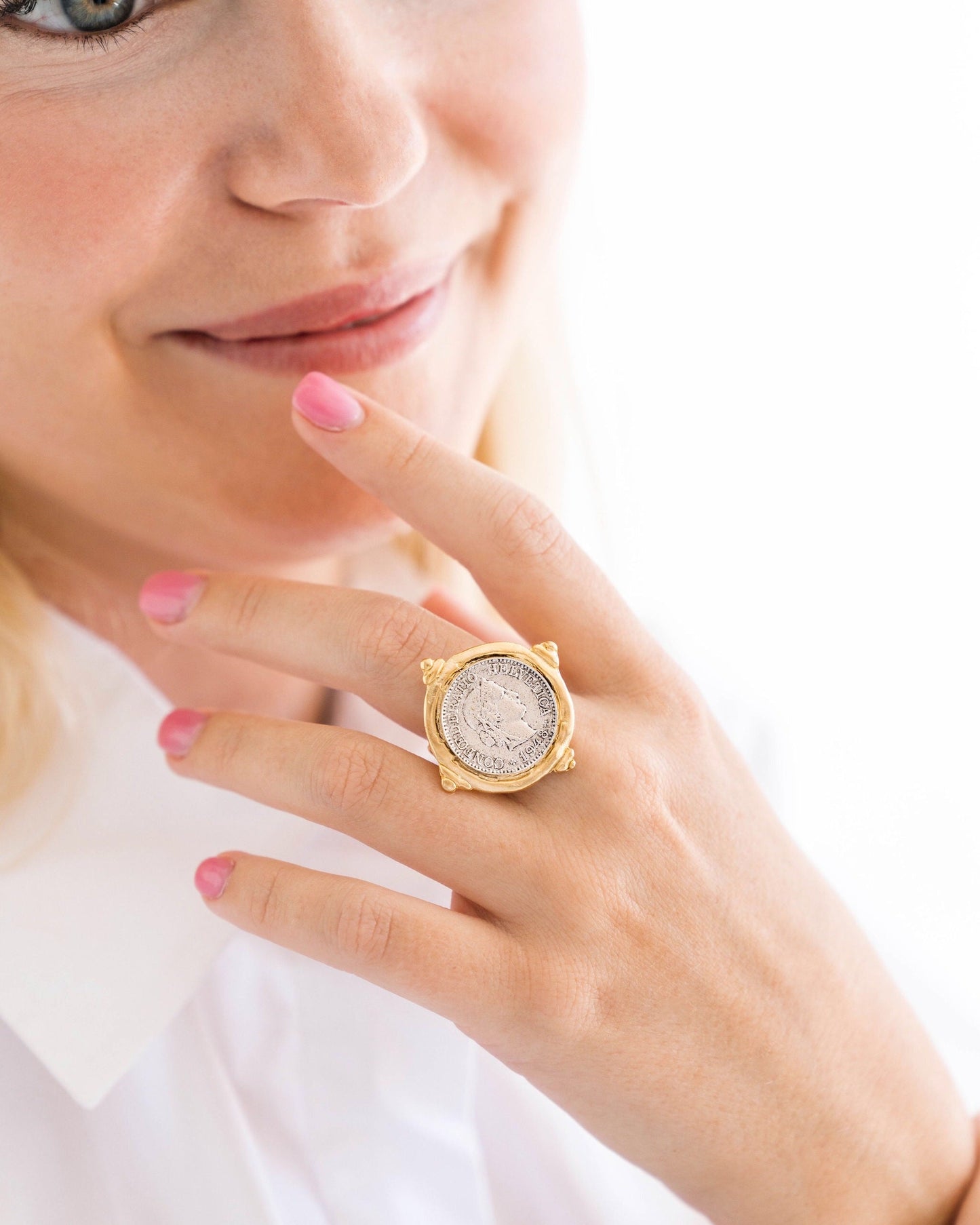 Mixed Metal Ring with Coin Design