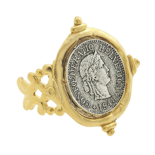 Mixed Metal Ring with Coin Design