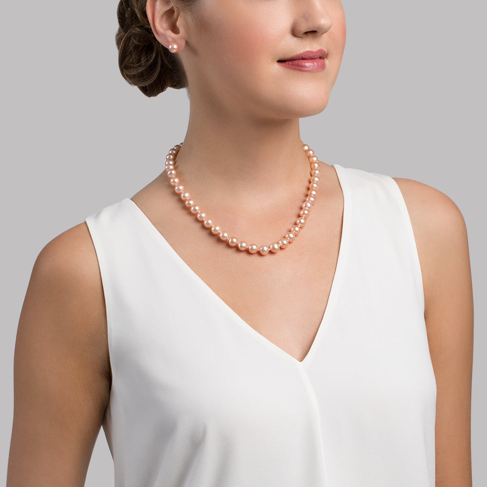 Peach Freshwater Pearl Necklace 8.5-9.5mm AAAA Quality