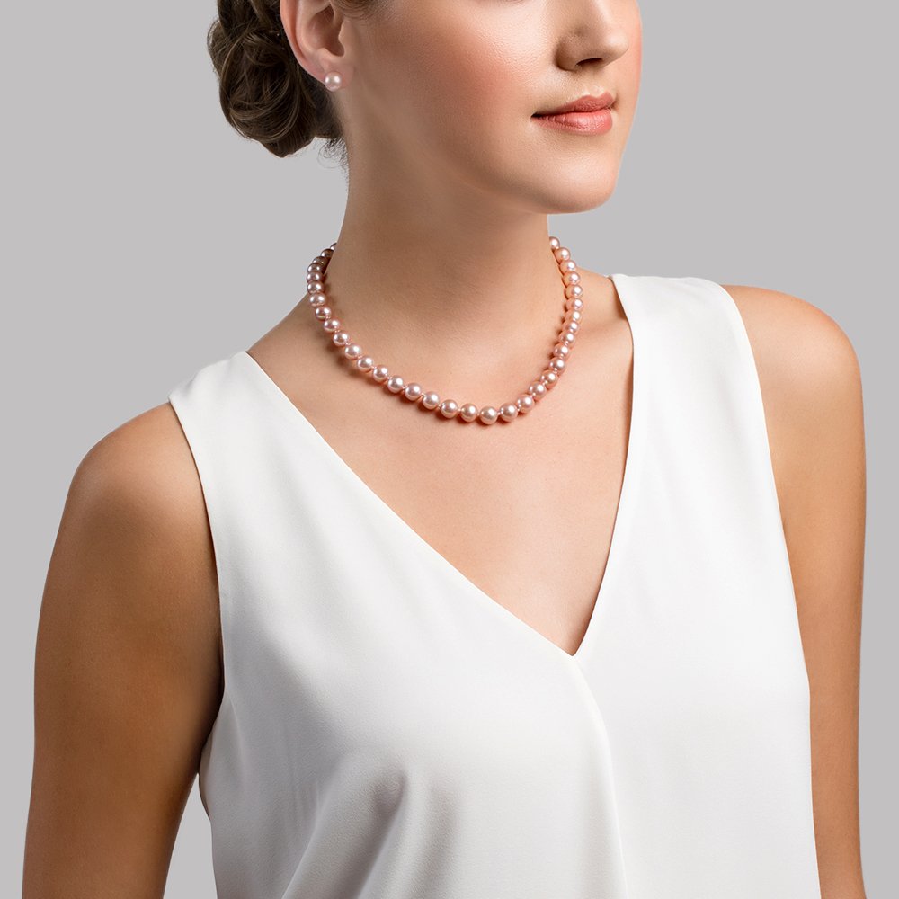 Pink Freshwater Pearl Necklace 8.5-9.5mm AAA Quality