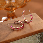 Pink Color Irregular Zirconia Hoop Earrings - Pink & White