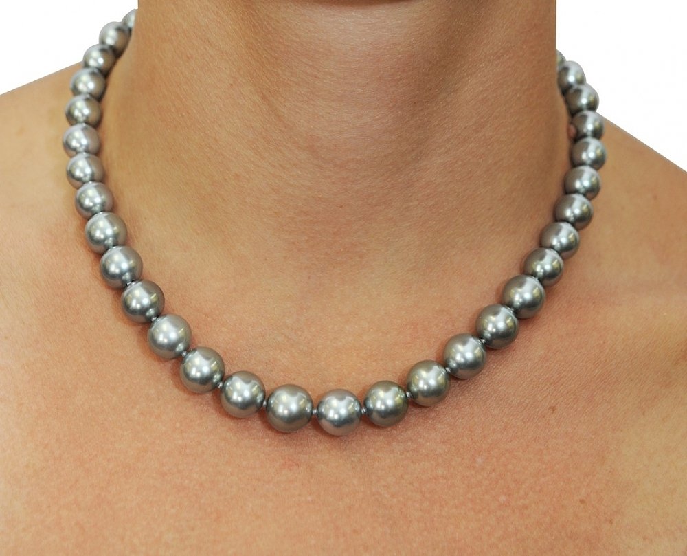 Tahitian True Round Pearl Silver Necklace 9.0-11.0mm