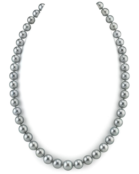 Tahitian True Round Pearl Silver Necklace 9.0-11.0mm