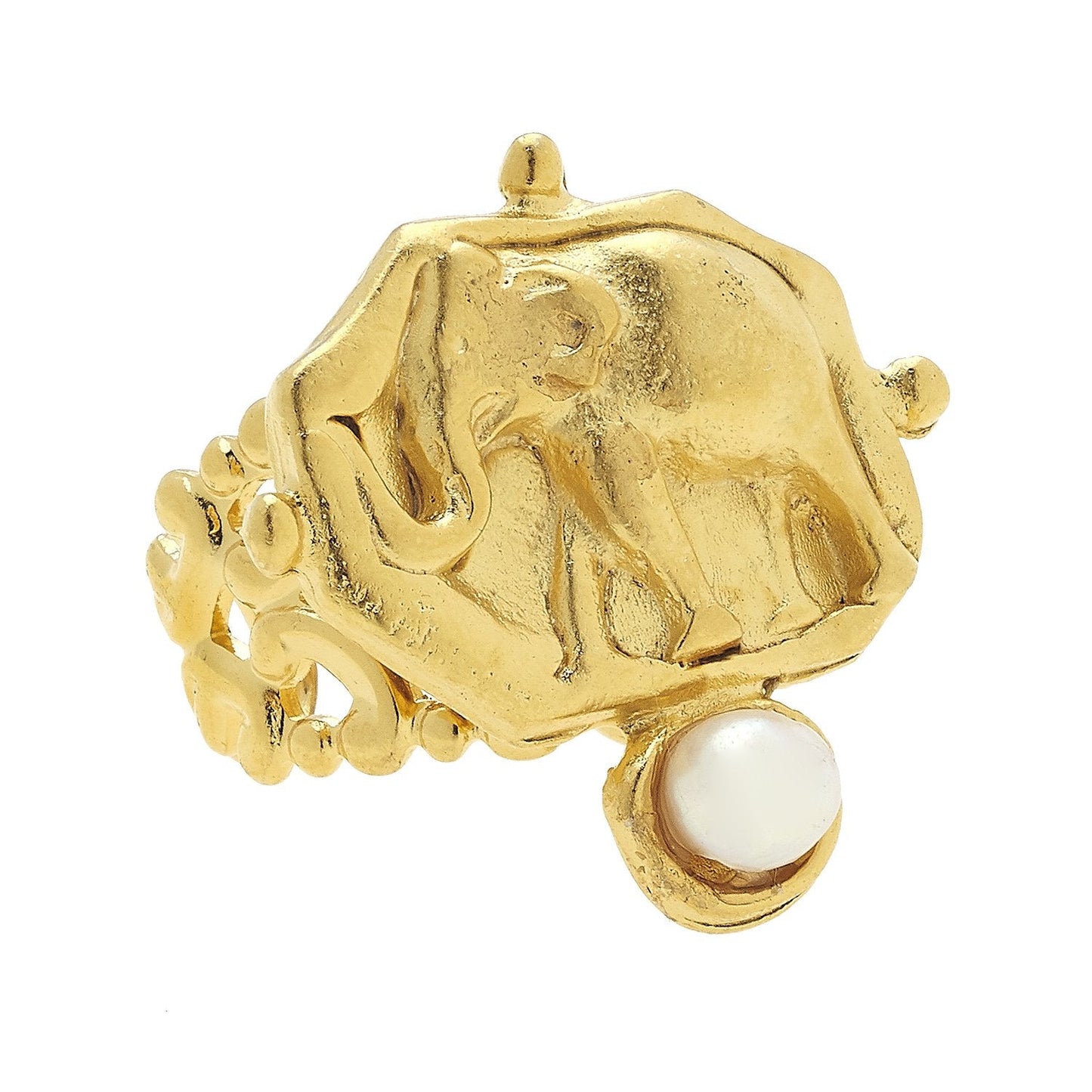 Elegant Pearl Elephant Design Ring