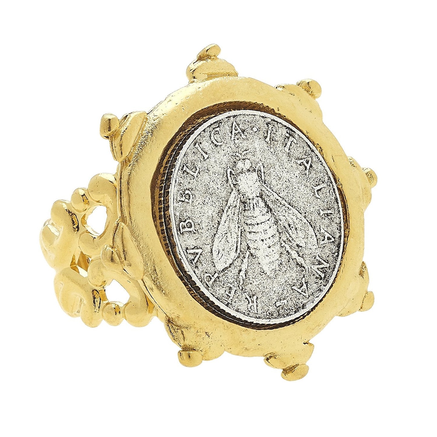 Italian Bee Coin Ring in Silver