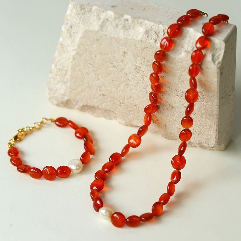 Red Onyx Baroque Style Necklace and Bracelet Set