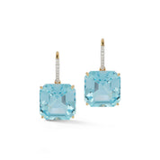 14kt Asscher Cut Blue Topaz Drop Earrings