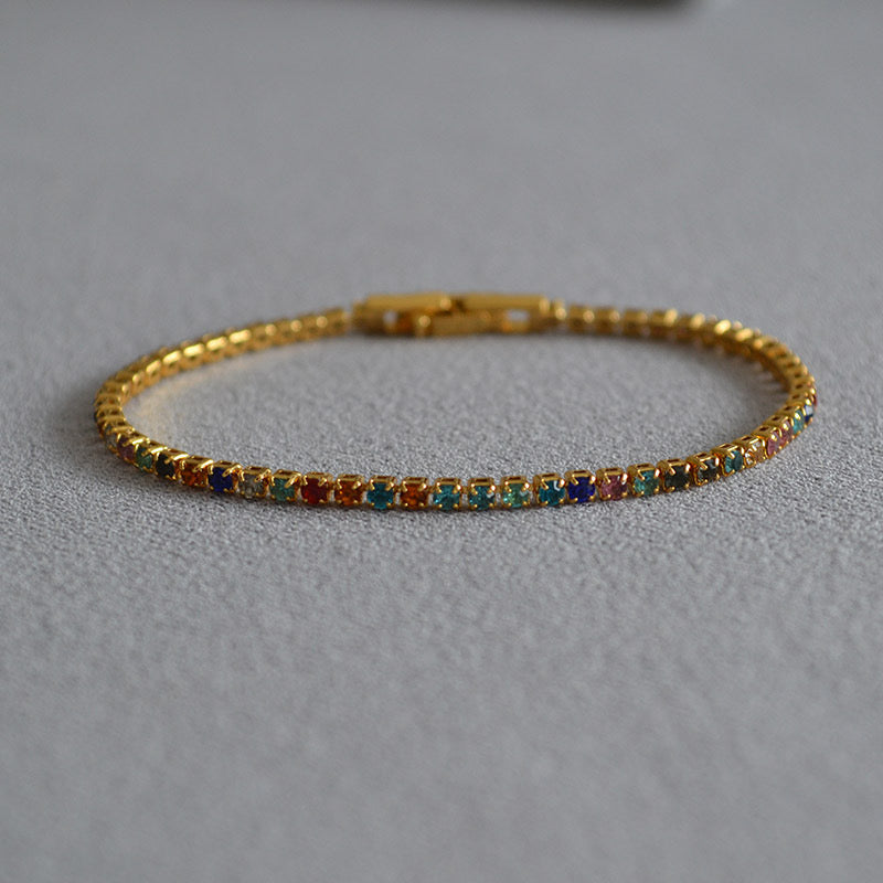 Thin CZ Color Stone Chain Bracelet