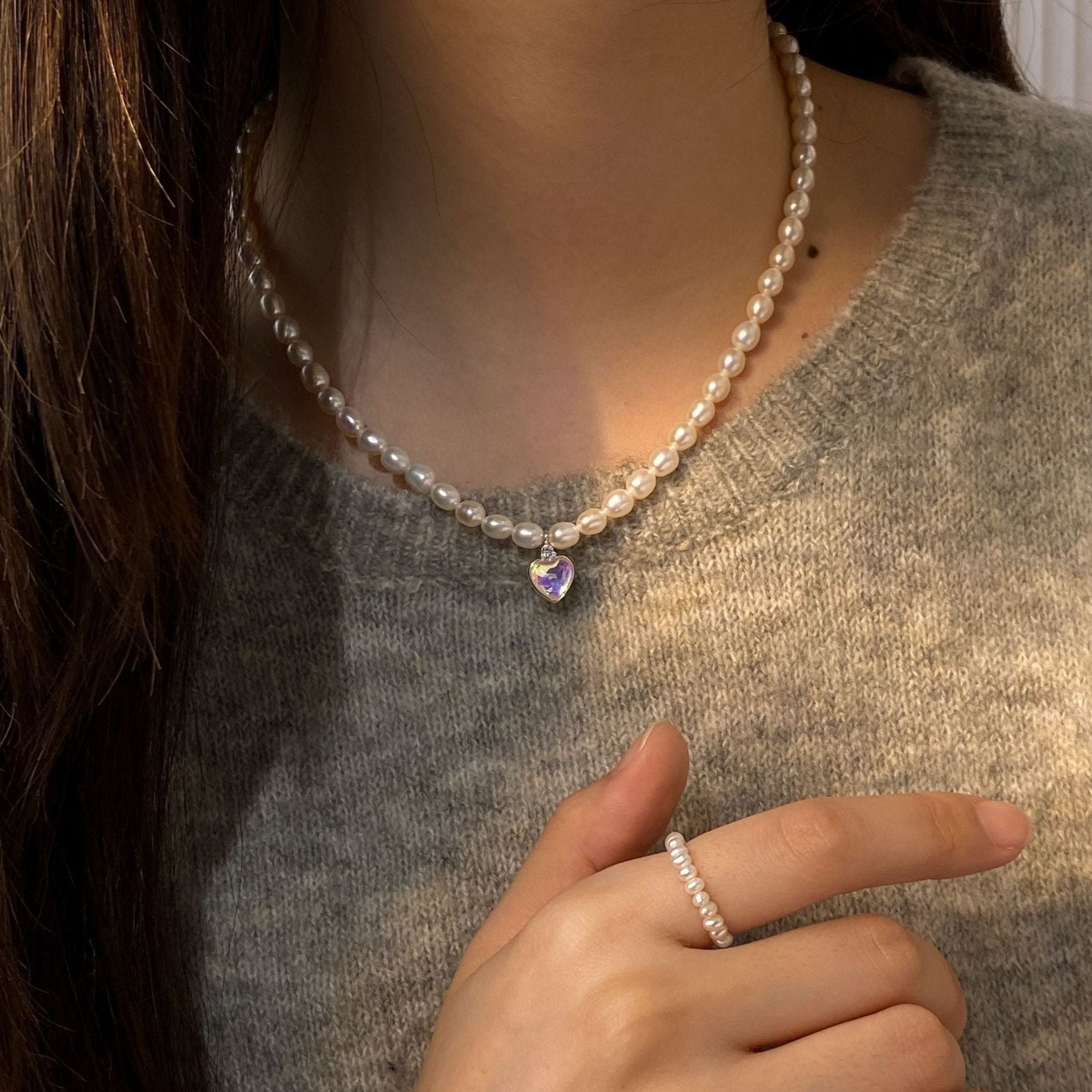 Iridescent Heart Freshwater Pearl Necklace