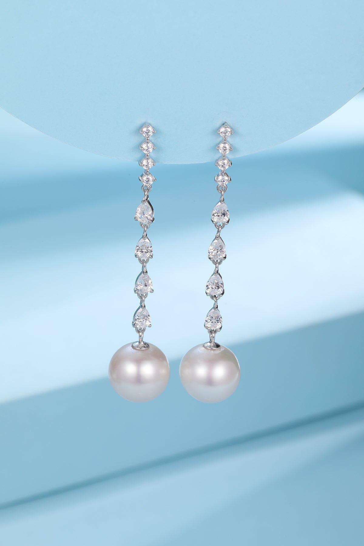 Long Freshwater Pearl Earrings with Sparkling Design