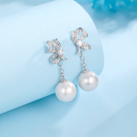 Detachable Butterfly Stud Earrings with Freshwater Pearls