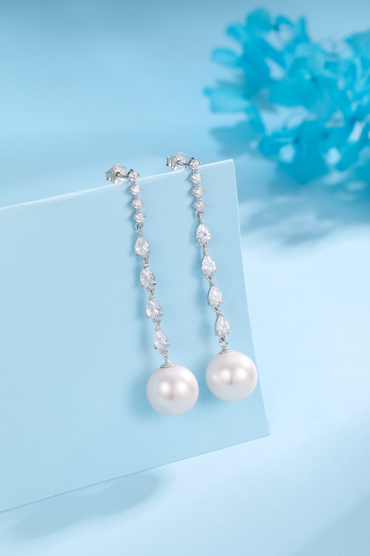 Long Freshwater Pearl Earrings with Sparkling Design