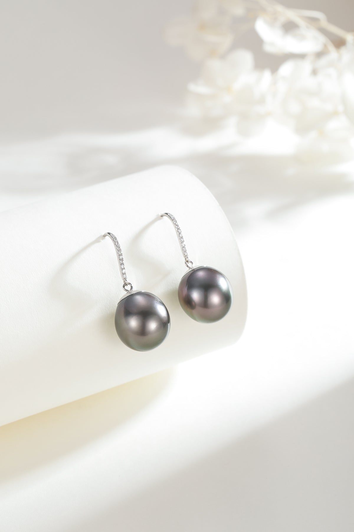 Tahitian Drop Pearl Earrings in 18K White Gold