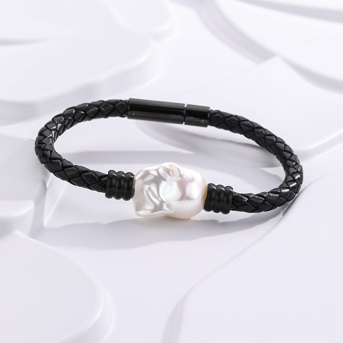 Large Baroque Pearl Bracelet with Stainless Steel Leather