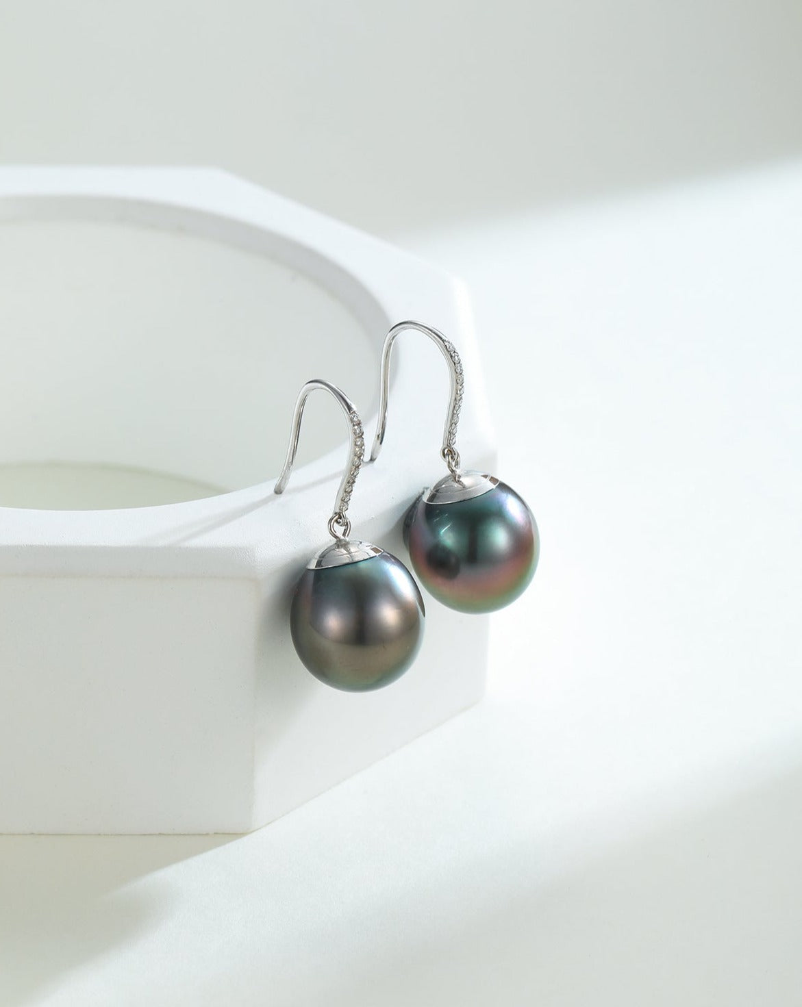 Tahitian Drop Pearl Earrings in 18K White Gold