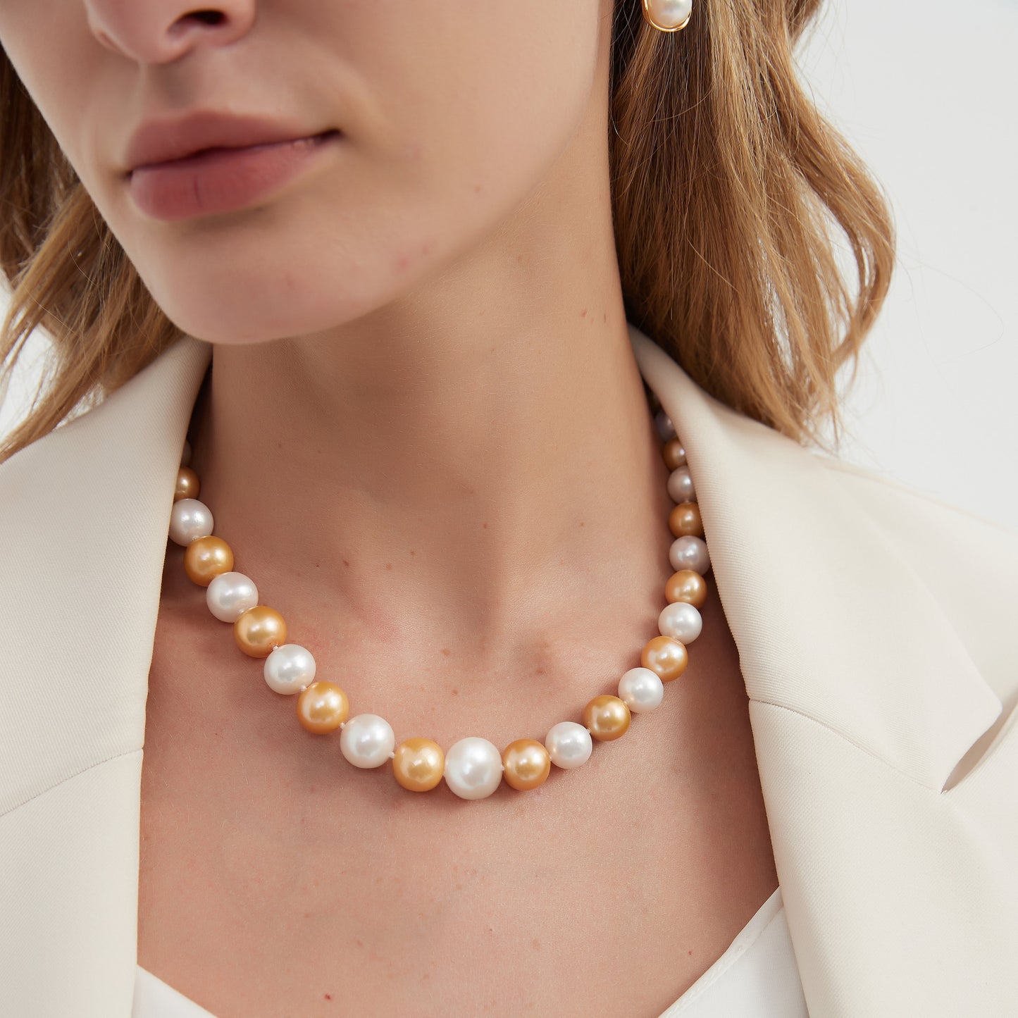 Dyed Golden and White Freshwater Pearl Necklace