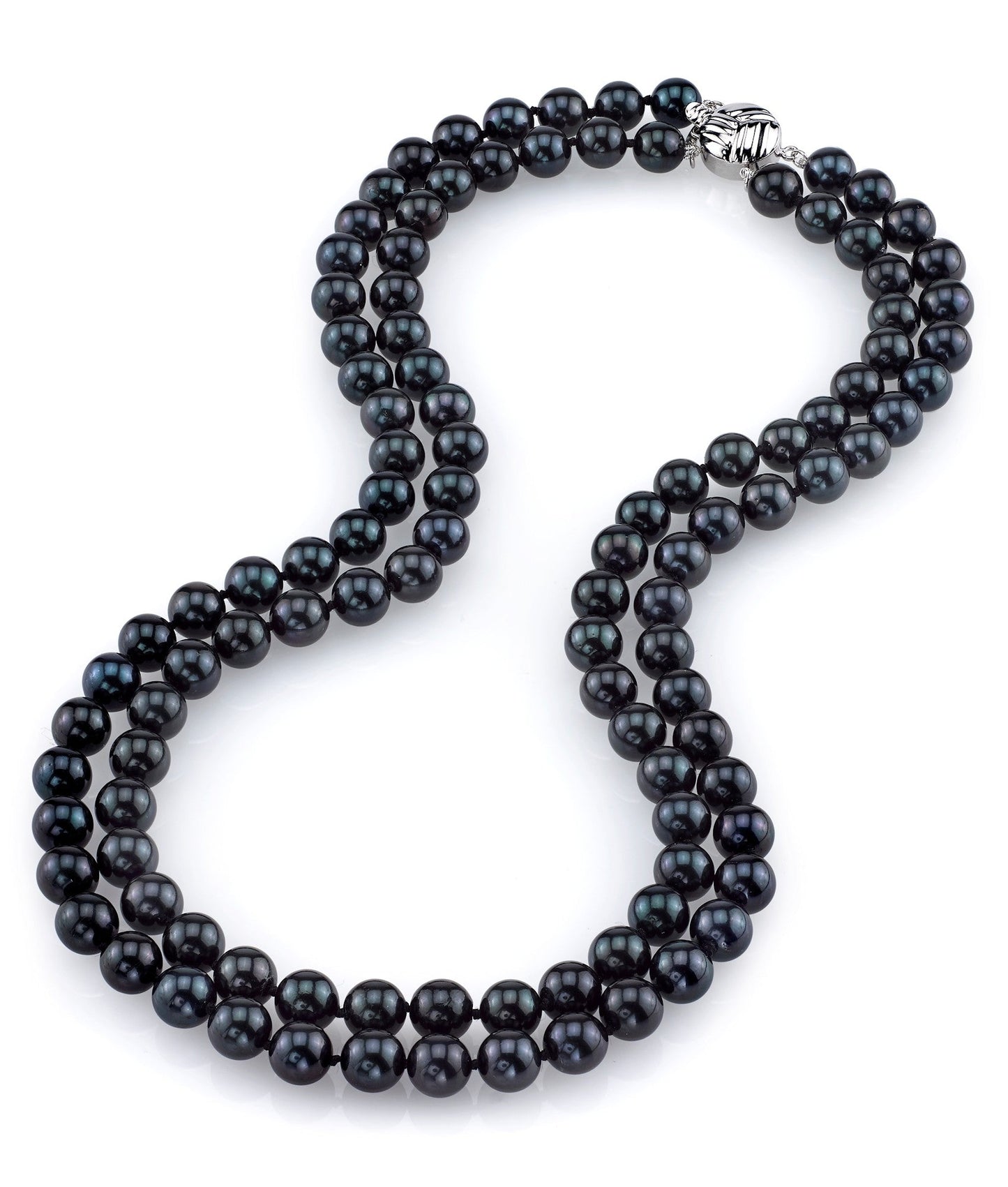 Black Pearl Double Strand Necklace in Japanese Style