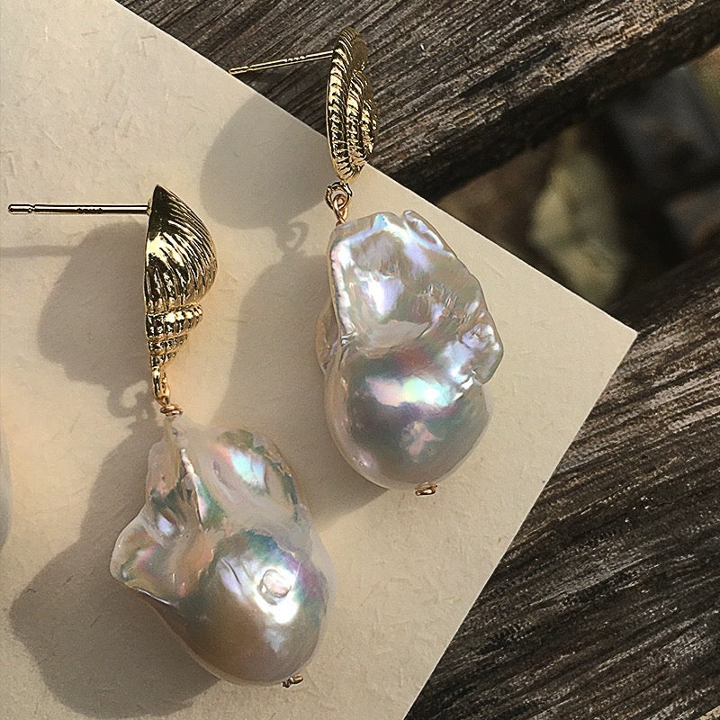 Baroque Pearl Shell Conch Earrings