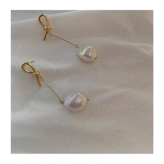 Long Freshwater Baroque Pearl Knot Earrings