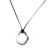 Long Leather Cord Circle Pendant Necklace