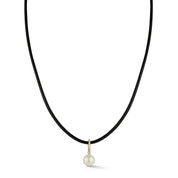 14kt Diamond Pearl Dot on Leather Cord Necklace