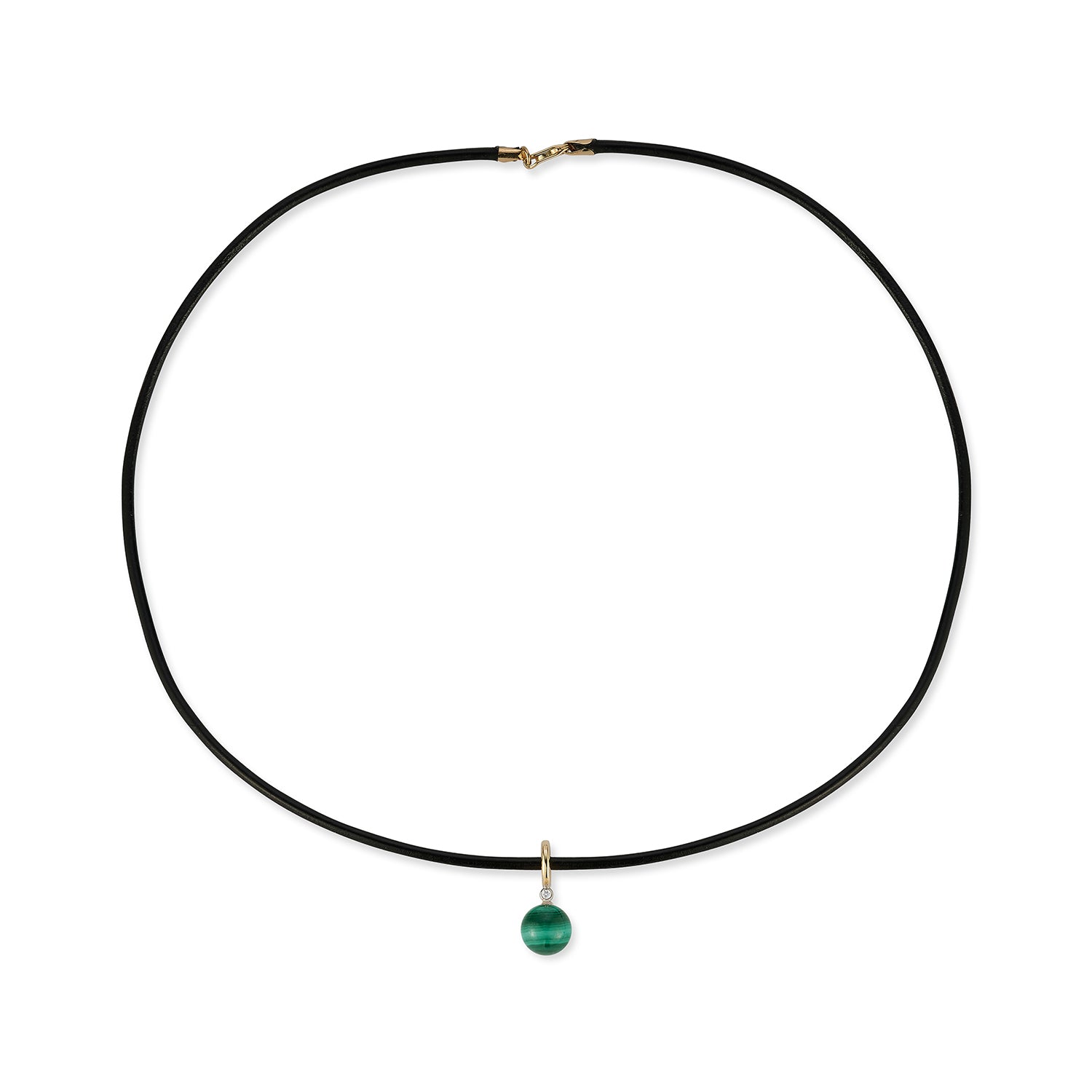 14kt Diamond Malachite Dot on Leather Cord Necklace