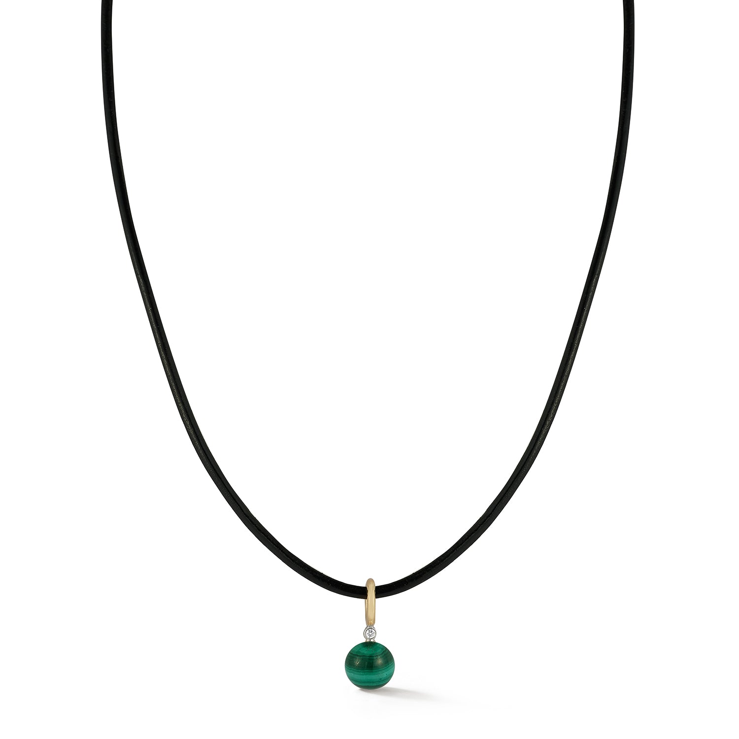 14kt Diamond Malachite Dot on Leather Cord Necklace