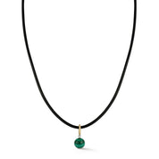 14kt Diamond Malachite Dot on Leather Cord Necklace